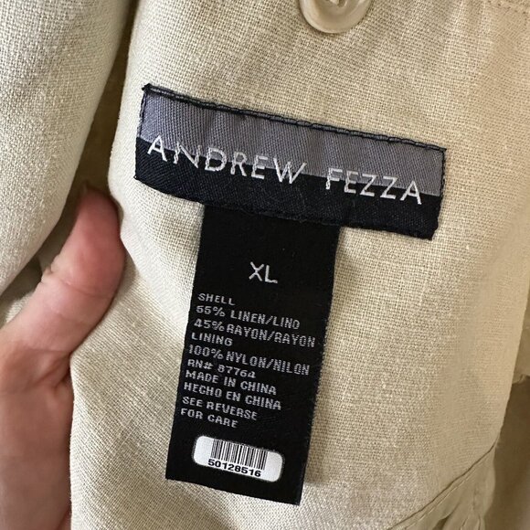 Andrew Fezza Mens Tan Beige Linen Blazer Size XL 44 Lightweight 2 Button Pockets - Picture 4 of 12